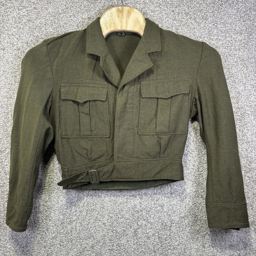Vintage Hæren Army Field Jacket Womens S Green Wool Belted Cropped Military